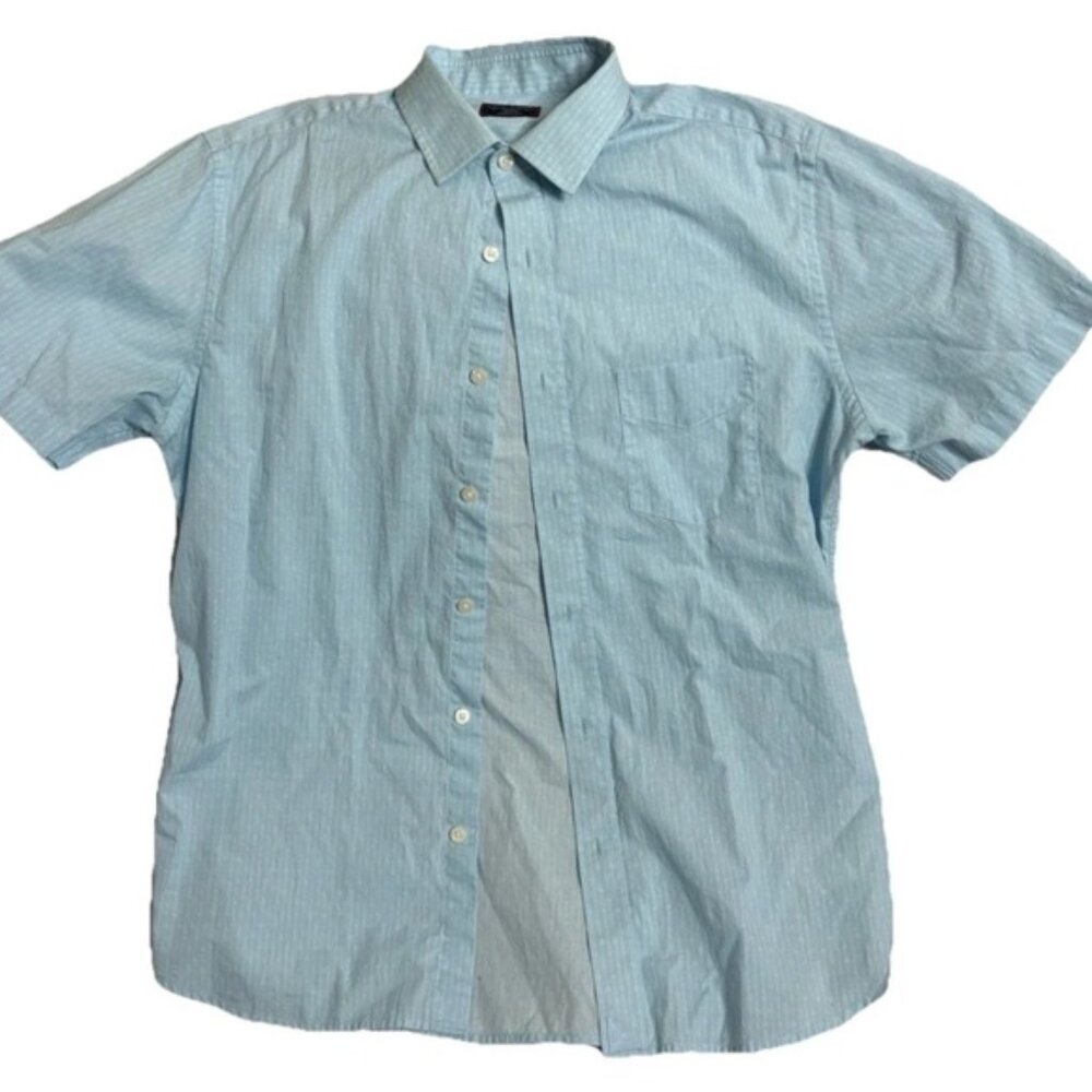 UNTUCKit Shirt Mens MediumBlue Short Sleeve Button Down Slim Fit Pattern Cotton